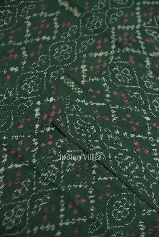 Green Flower Pasapali Design Sambalpuri Odisha Ikat Cotton Fabric 