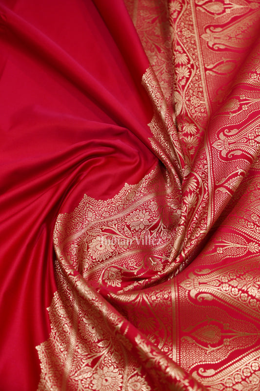 Bridal Hot Rani Pink Soft Pure Mashru Satin Silk Banarasi Saree 