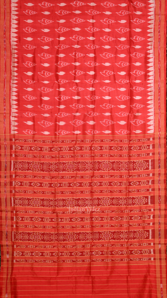 Red Sankha Motif Odisha Ikat Khandua Silk Saree 