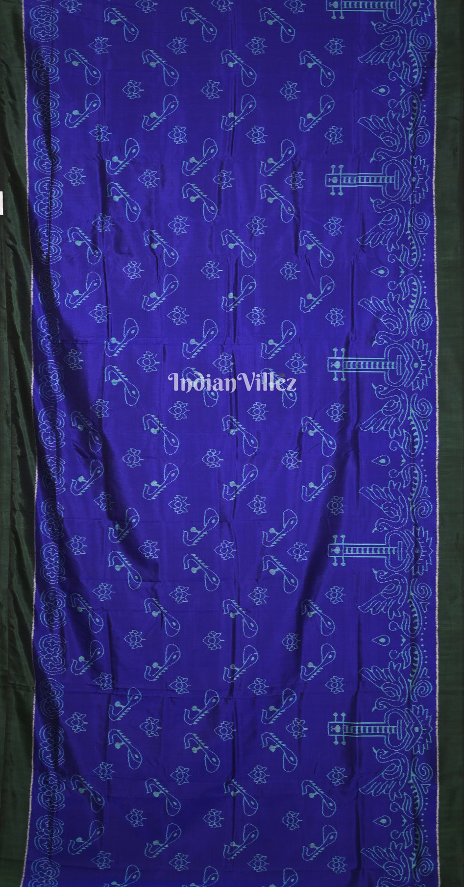 Blue Bottle Green Veena Motif Contemporary Designer Silk Saree 
