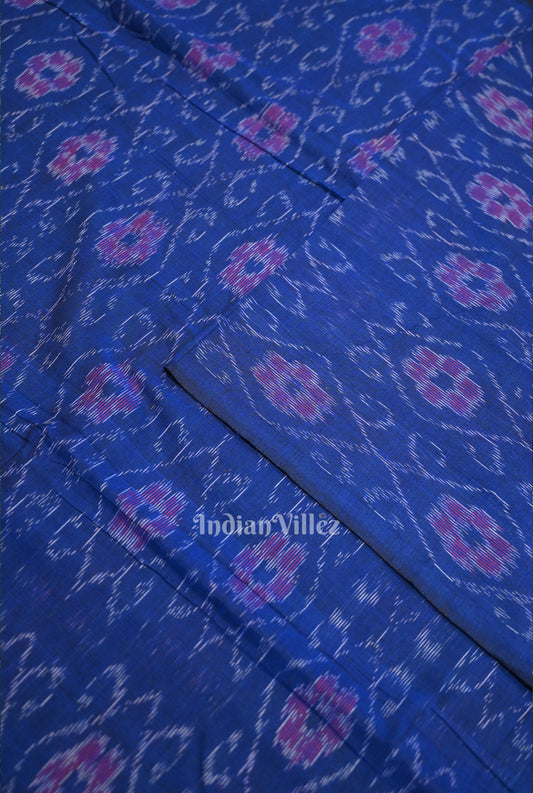 Royal Blue Flower Design Sambalpuri Odisha Ikat Cotton Fabric