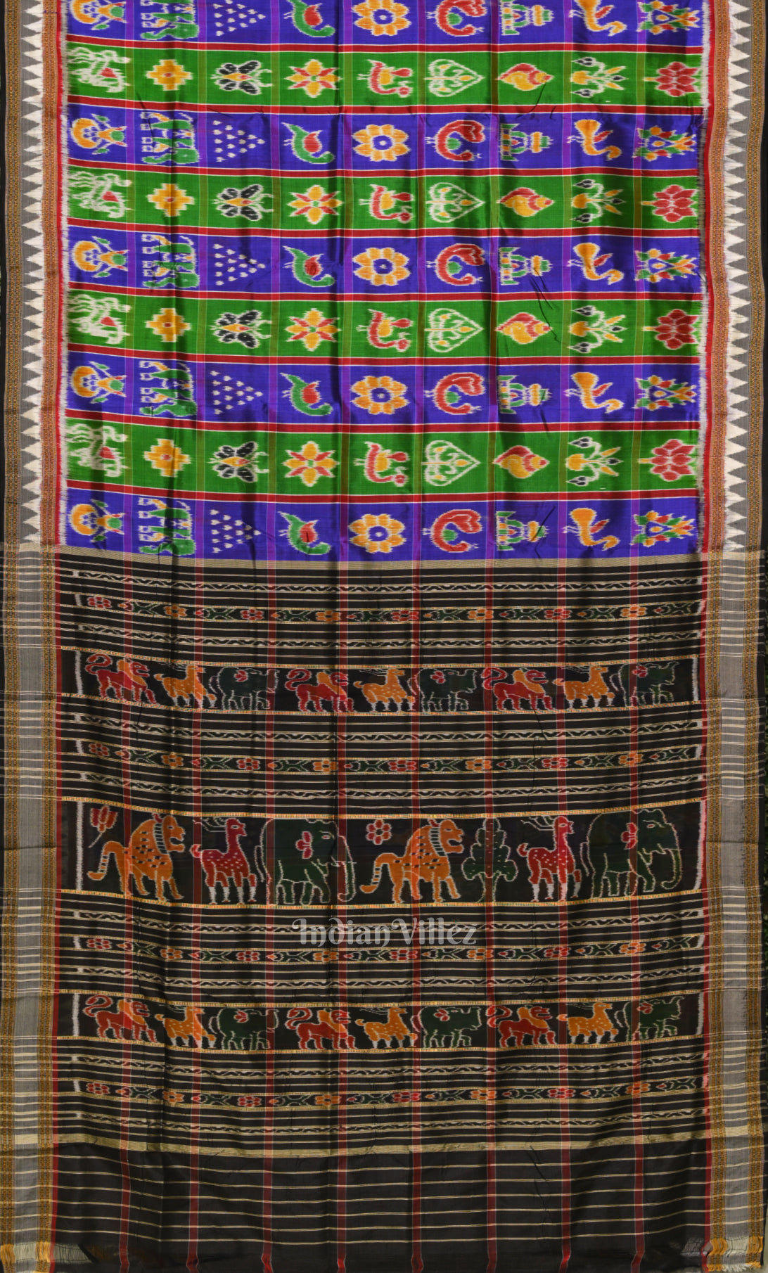 Blue Green Nabakothi Odisha Ikat Khandua Silk Saree 