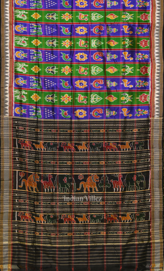 Blue Green Nabakothi Odisha Ikat Khandua Silk Saree 
