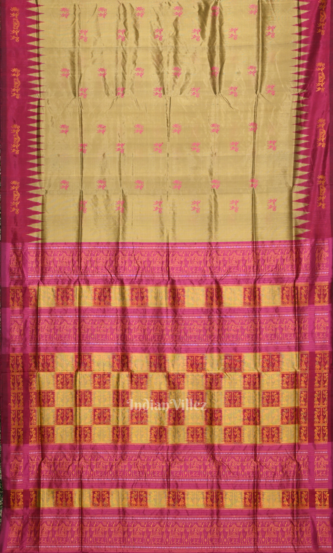 Olive Green Tribal Doli Sawari Odisha Ikat Bomkai Sambalpuri Silk Saree 