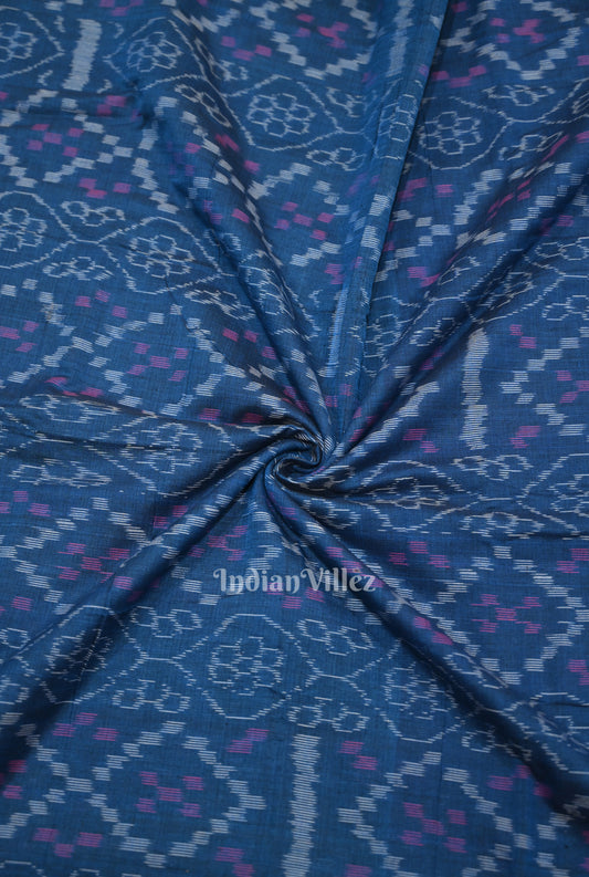 Persian Blue Flower Pasapali Sambalpuri Odisha Ikat Cotton Fabric 