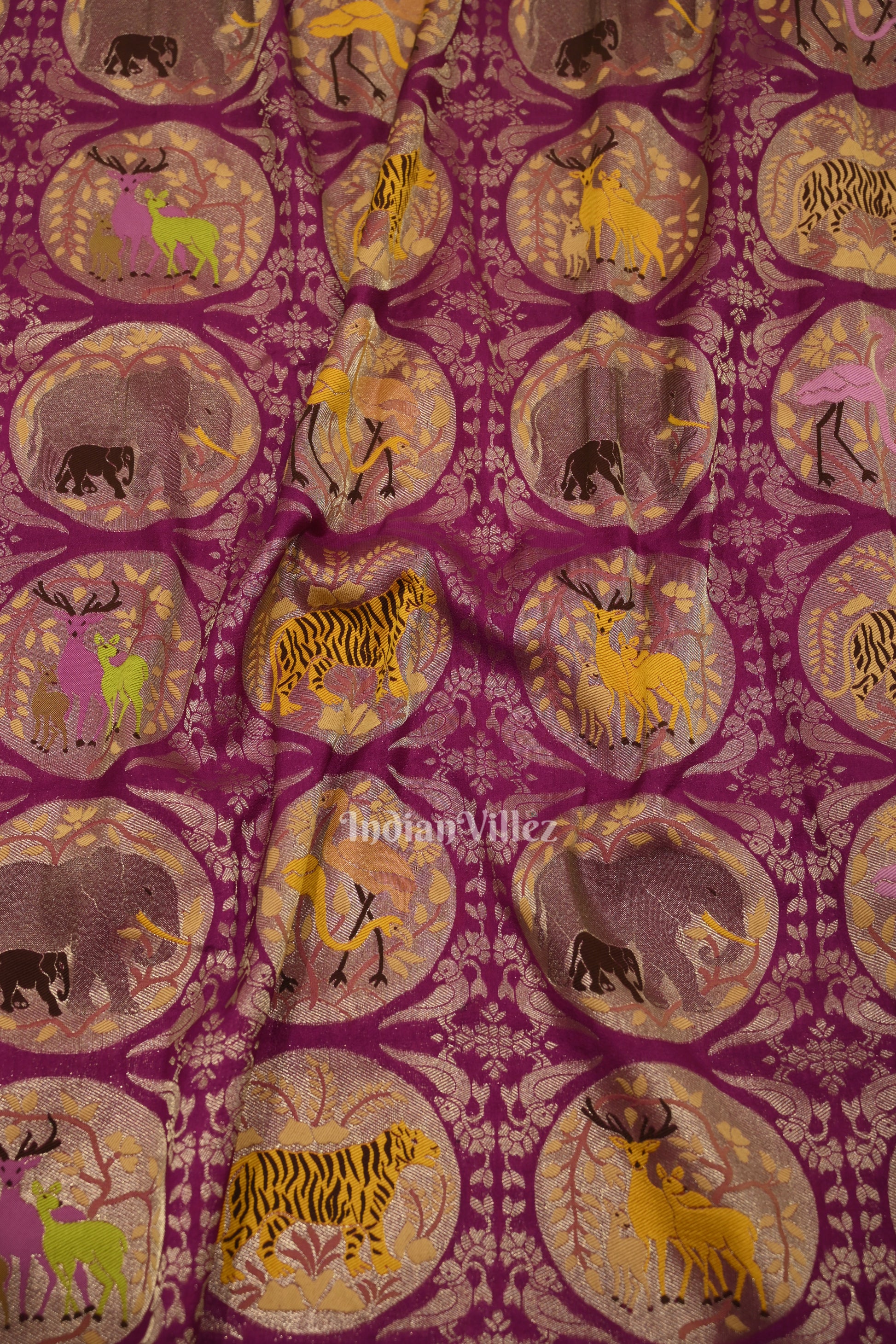 Jam Purple Shikargah Theme Banarasi Georgette Saree