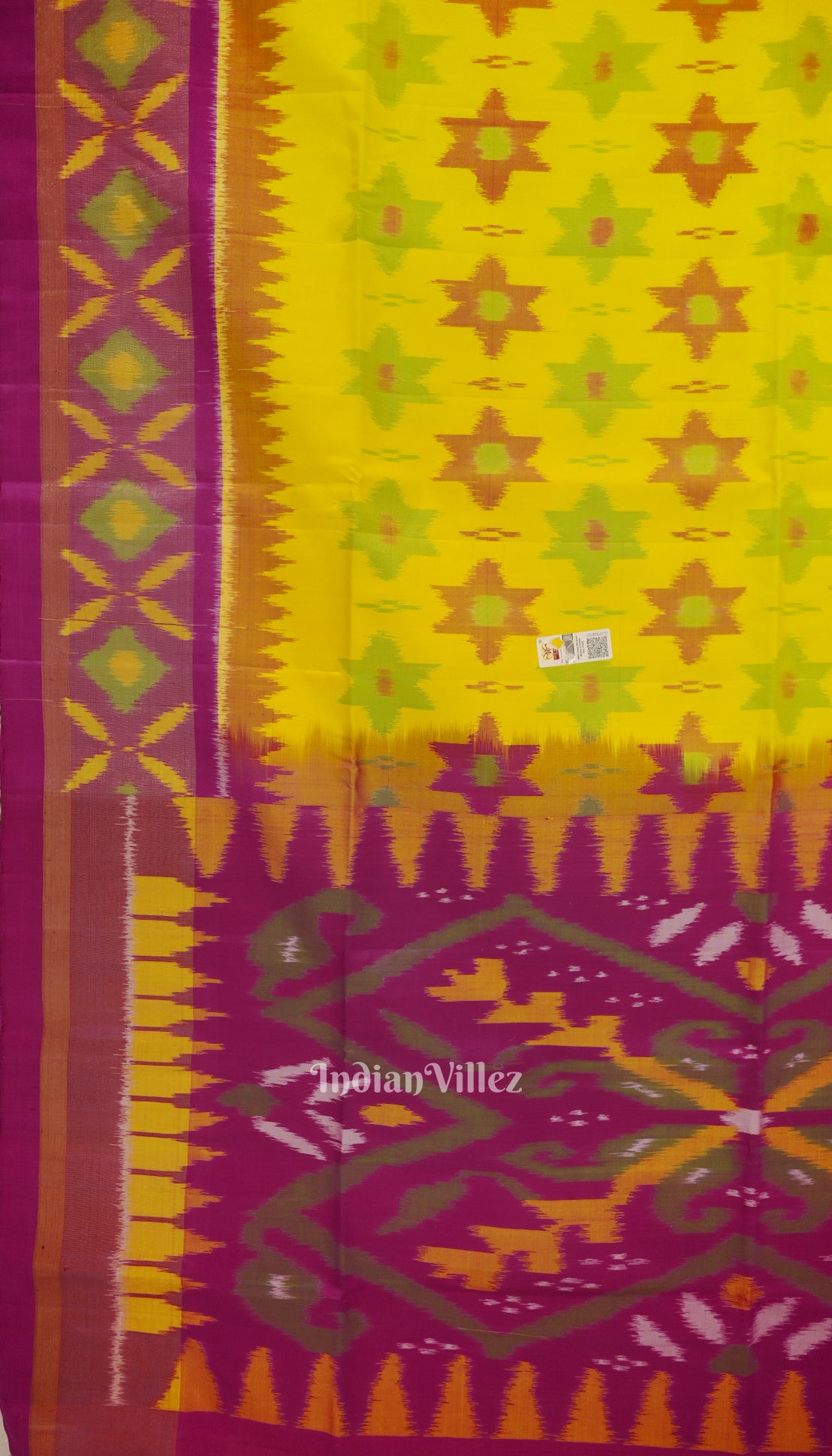 Yellow With Pink Pochampally Ikat Handloom Silk Saree