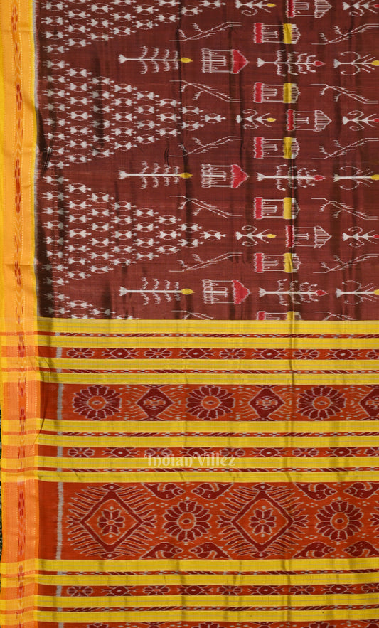 Coffee Yellow Tribal Theme Odisha Ikat Contemporary Designer Saree