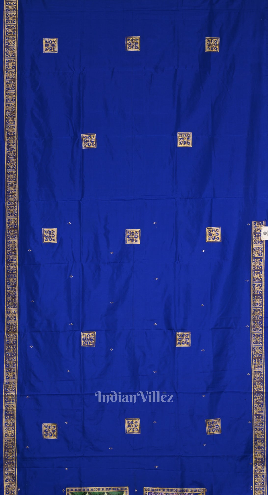 Royal Blue Ramayan Theme Hand-Painted Pattachitra Saree 