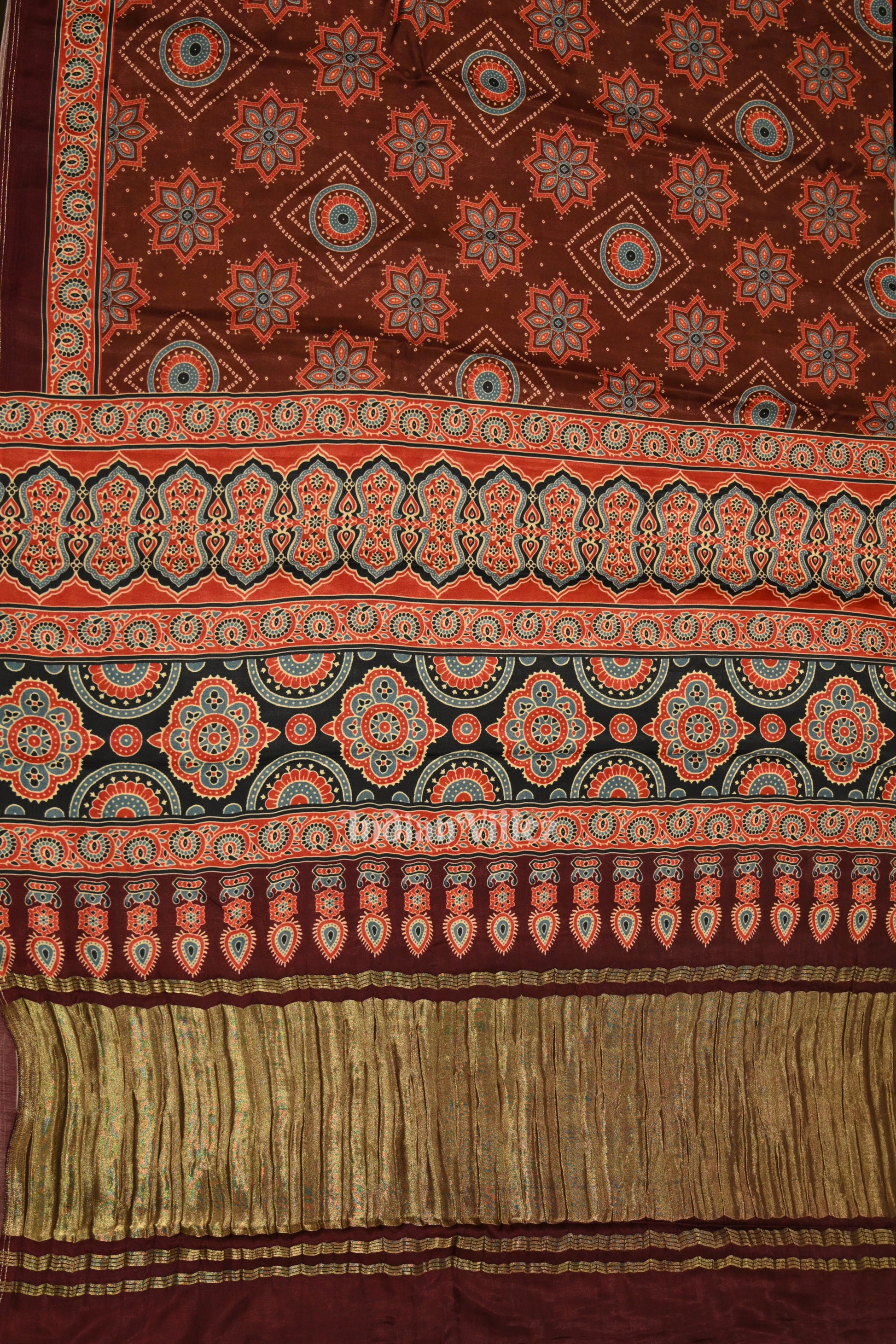 Coffee Digital Print Silk Saree