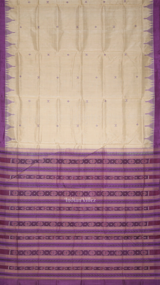 Beige Lavender Hazar Buti Bomkai Tussar Silk Saree with Sarabandha Anchal