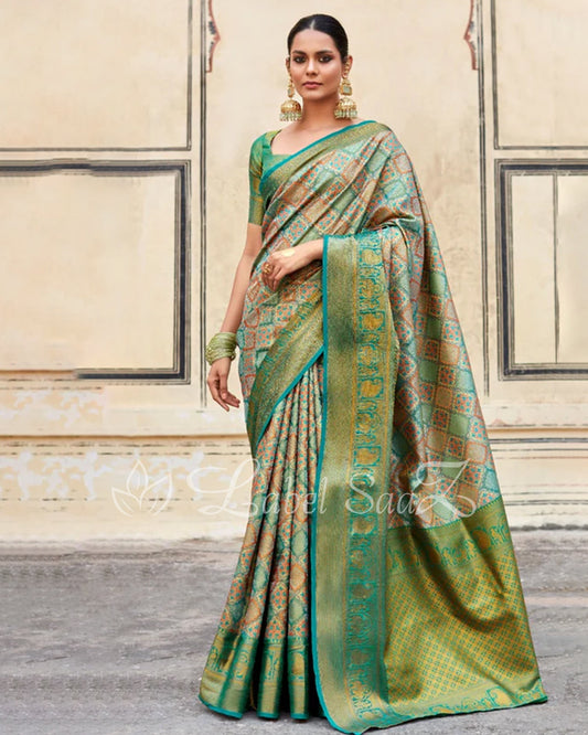 Hunter Green Multi Color Pure Brocade Tissue Kanjivaram Saree