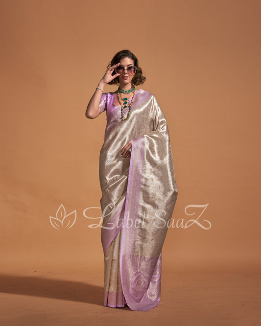 Grey Lilac Kanjivaram Zari Silk Saree 