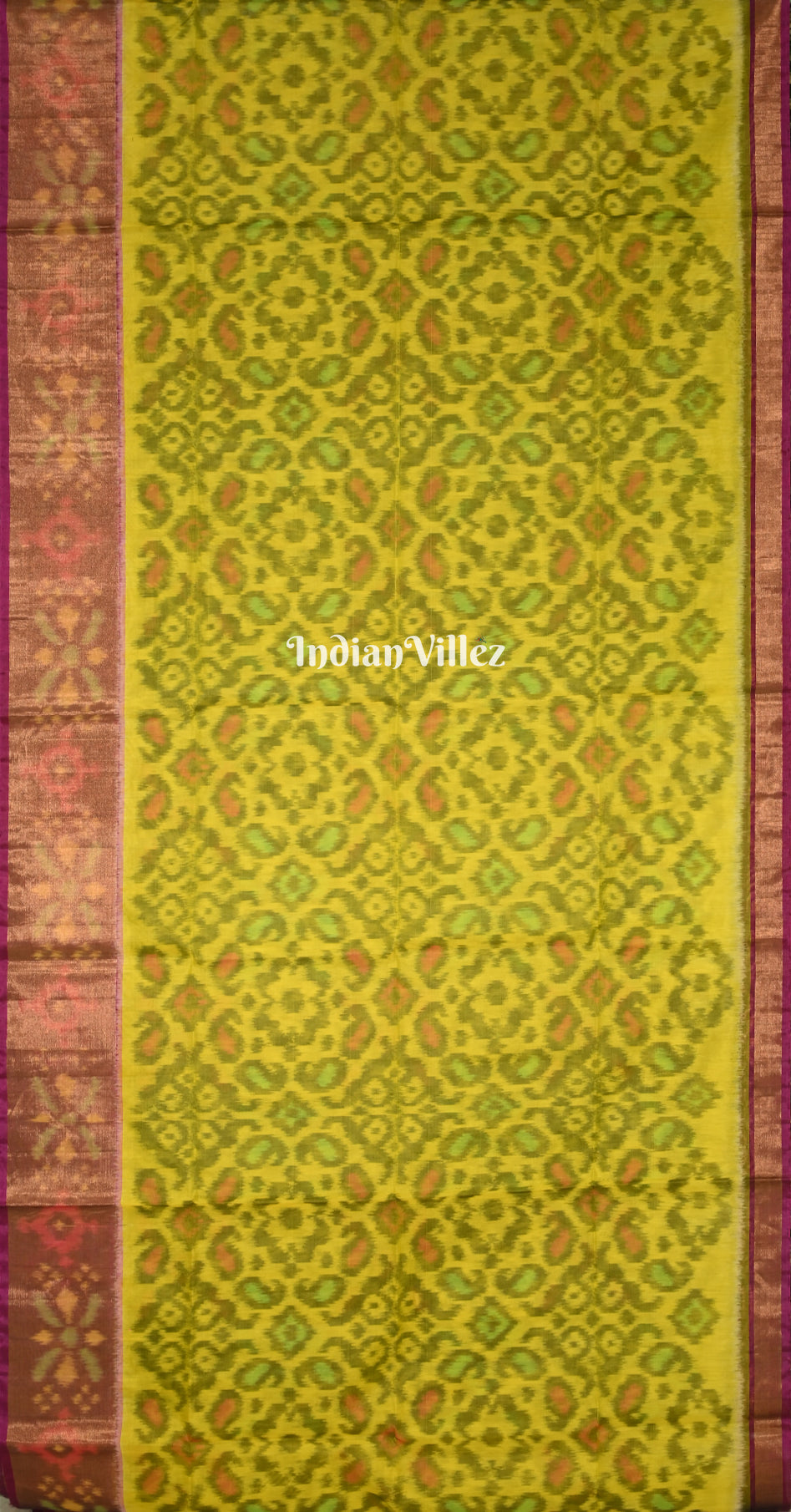 Parrot Green Maroon Pochampally Ikat Silk Cotton (Sico) Saree 