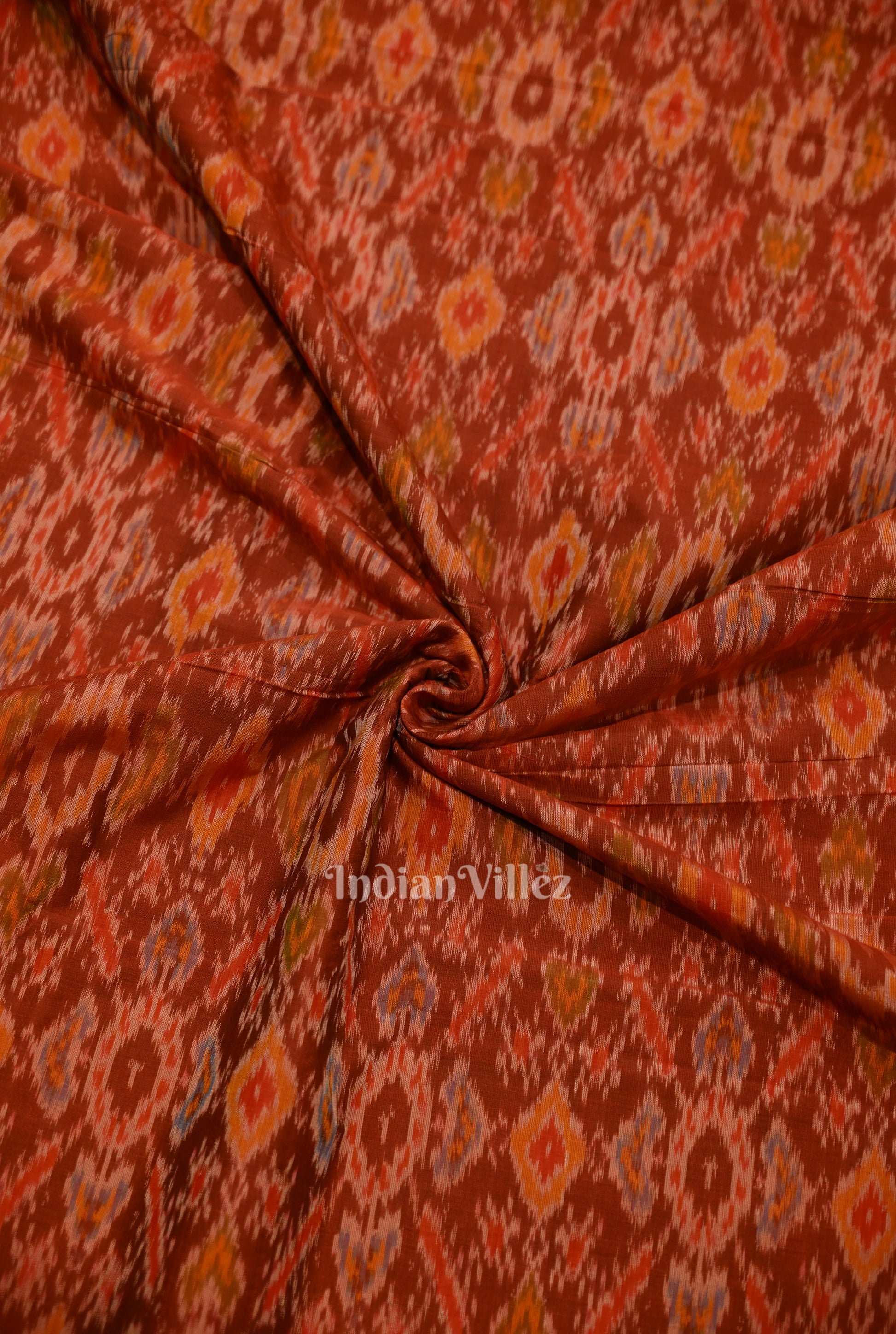 Exclusive Maroon Pochampally Ikat Silk & Cotton (Sico) Fabric 