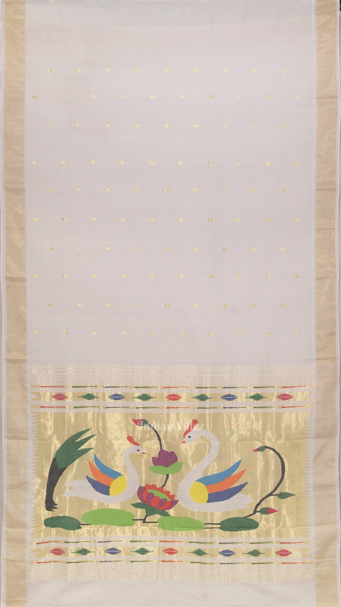 White Golden Butta Design Cotton Paithani Saree 