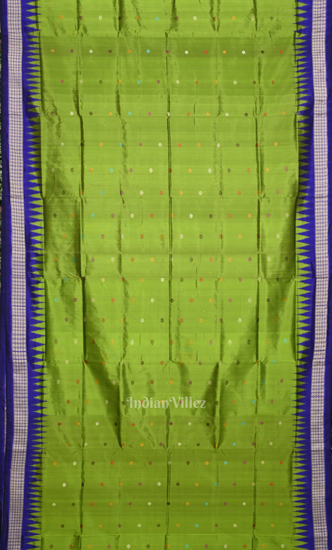 Parrot Green Blue Dolabedi Bomkai Sambalpuri Ikat Silk Saree 