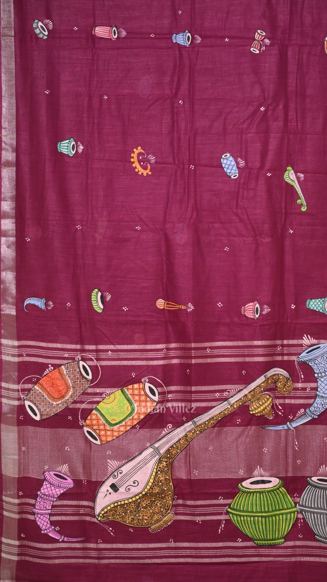Rani Pink Musical Theme Hand-Painted Pattachitra Saree 