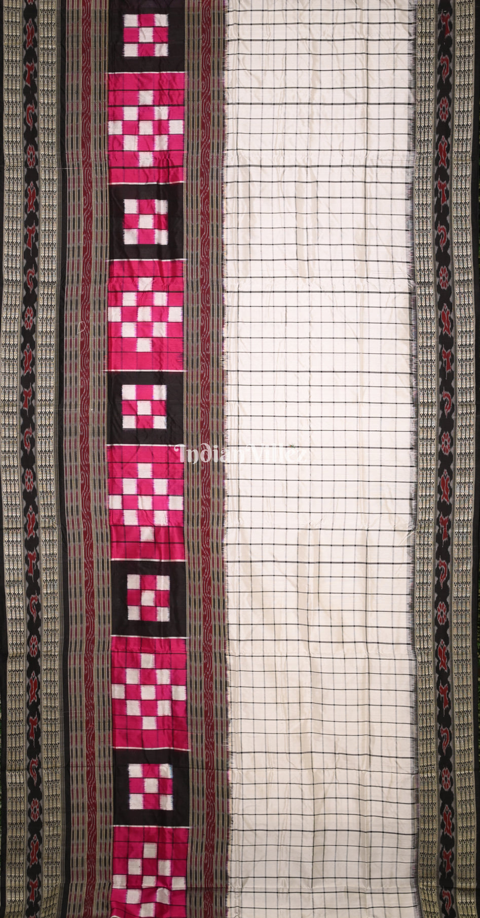 White Black Pasapali Themed Bichitrapuri Silk Saree