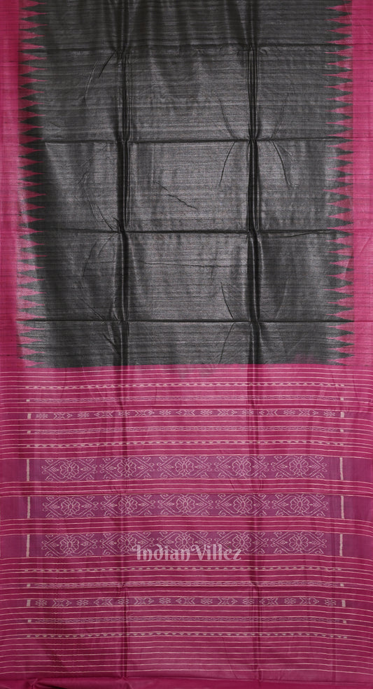 Black Tussar Silk Saree with Rani Pink Border & Anchal