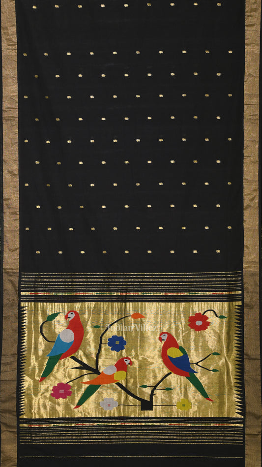 Black Rich Pallu Cotton Paithani Saree 