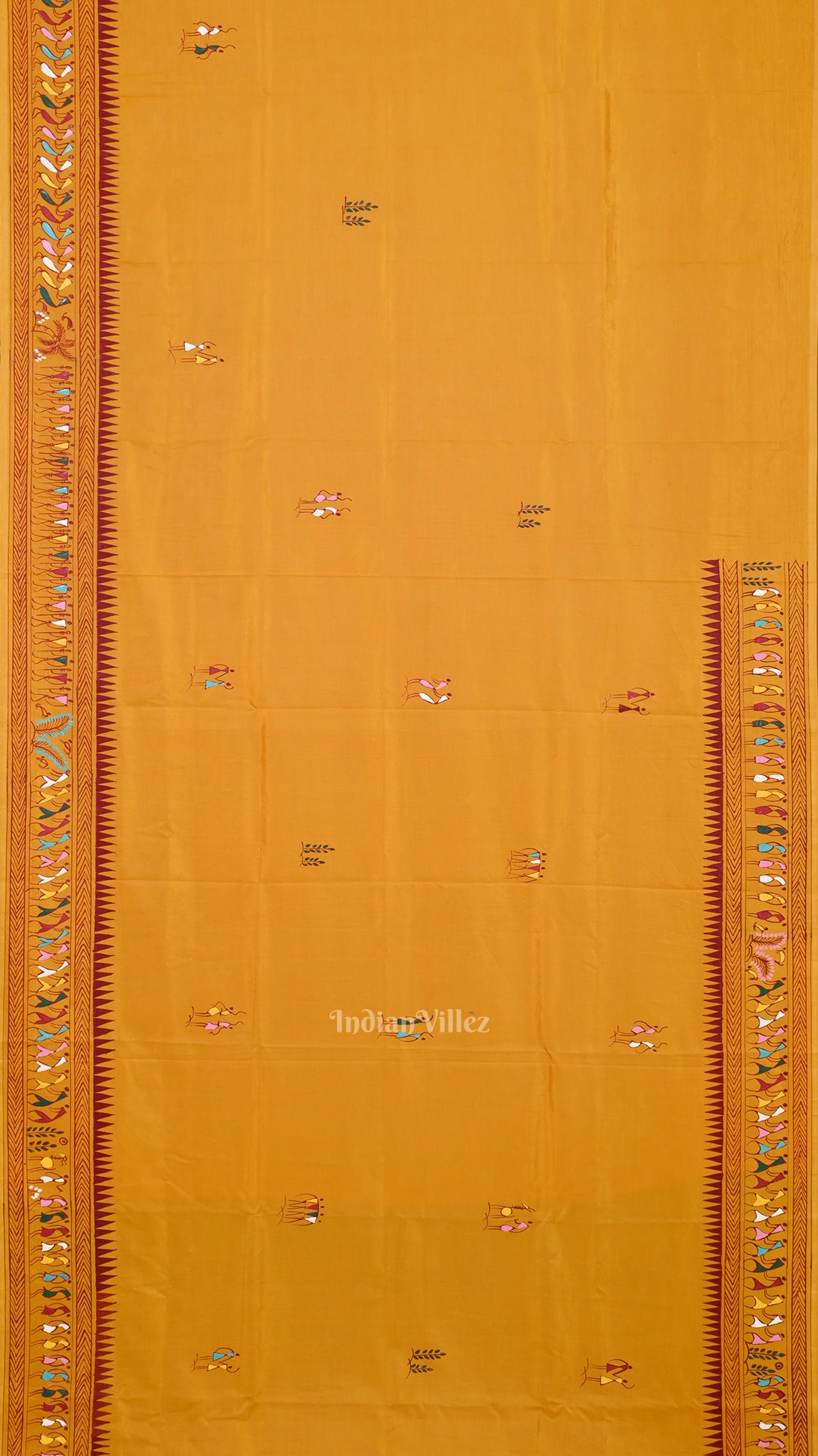Yellow Saura Tribal Art Hand-Painted Pattachitra Saree
