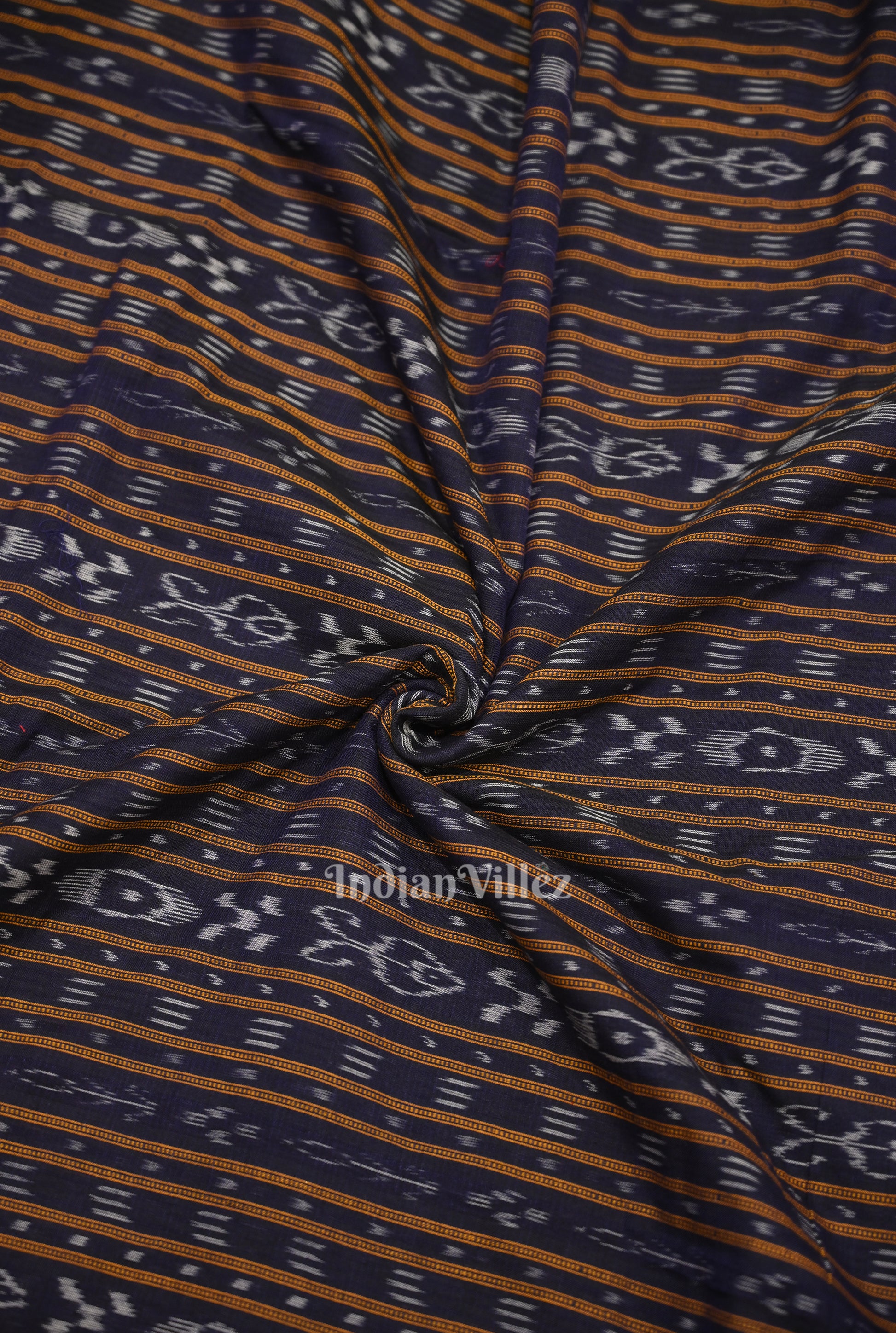Navy Blue Sambalpuri Odisha Ikat Cotton Fabric 