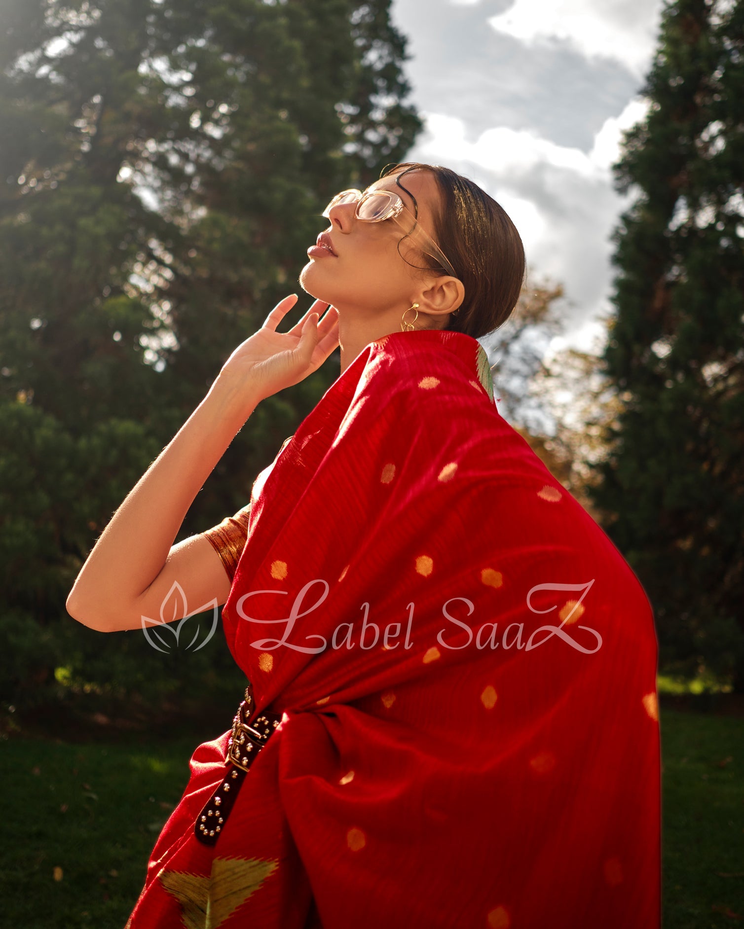 Red South Tussar Silk Saree