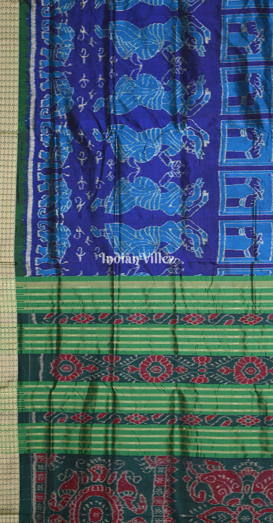 Blue Green Nartaki Scot Odisha Ikat Sambalpuri Silk Saree 