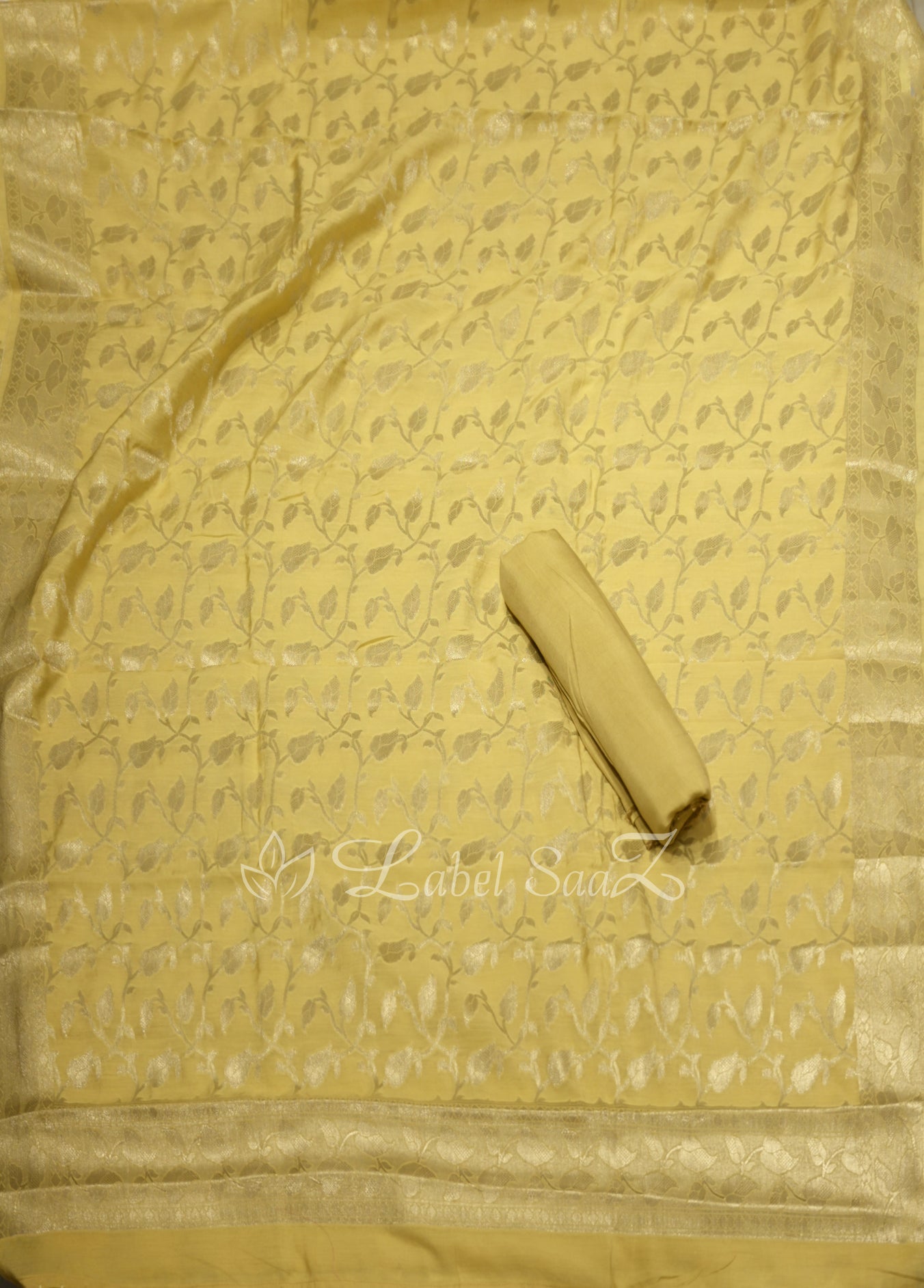 Lemon Yellow Banarasi Chanderi Silk Unstitched Salwar Suit 
