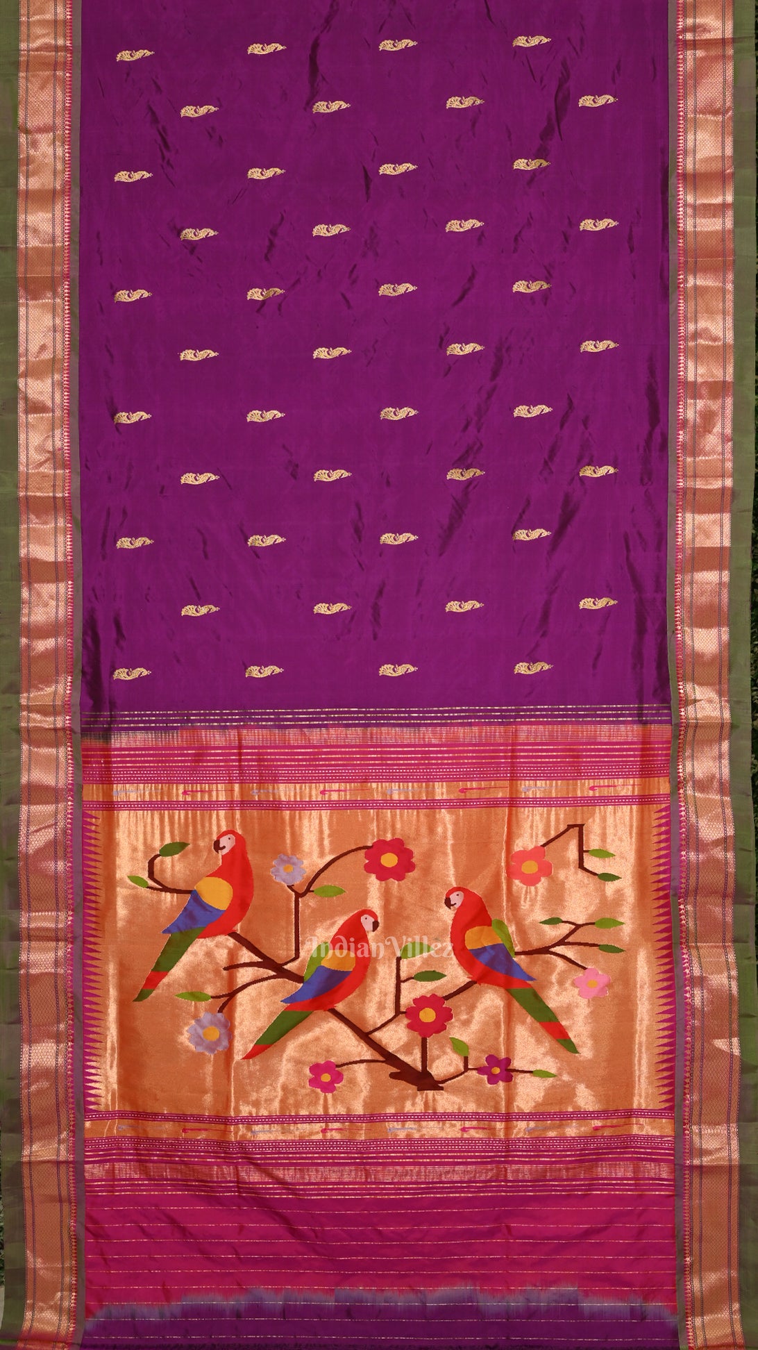 Purple Double Pallu Paithani Silk Saree 