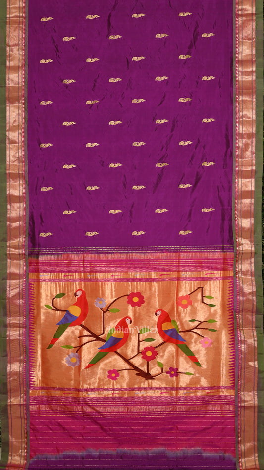 Purple Double Pallu Paithani Silk Saree 