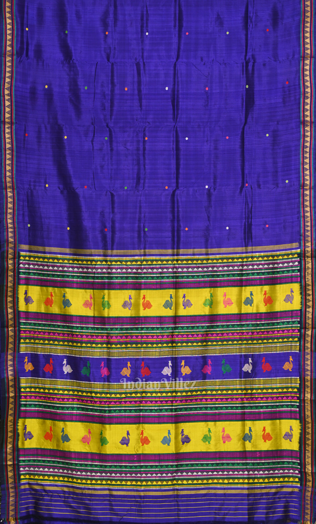 Blue Yellow Odisha Ikat Contemporary Silk Saree with Dongaria Anchal  