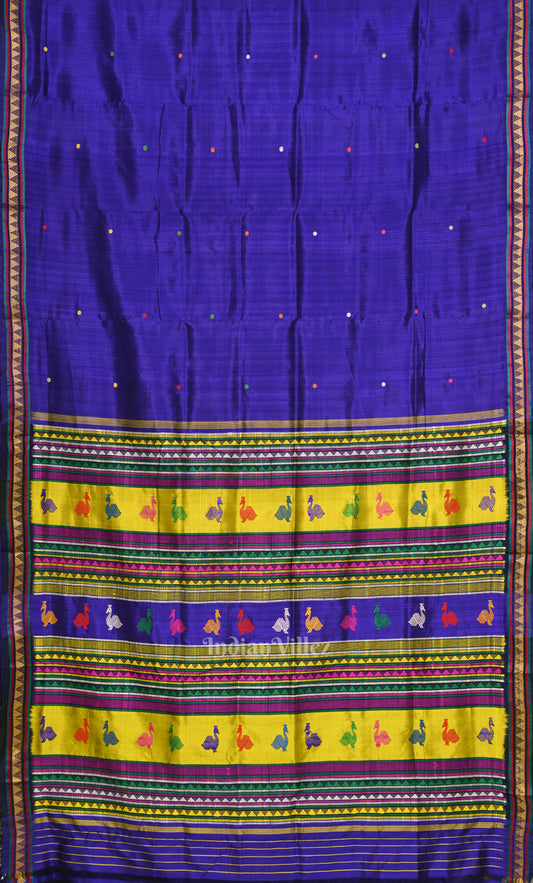 Blue Yellow Odisha Ikat Contemporary Silk Saree with Dongaria Anchal  