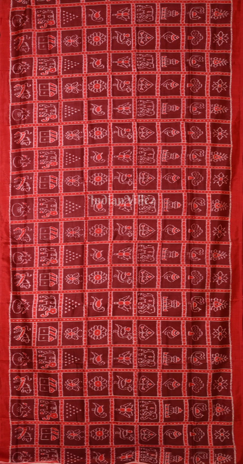Maroon Red Nabakothi Odisha Ikat Contemporary Designer Silk Saree