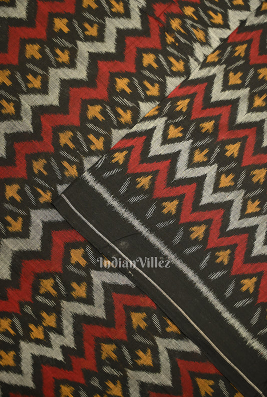 Black with Multi Color Odisha Ikat Cotton Fabric