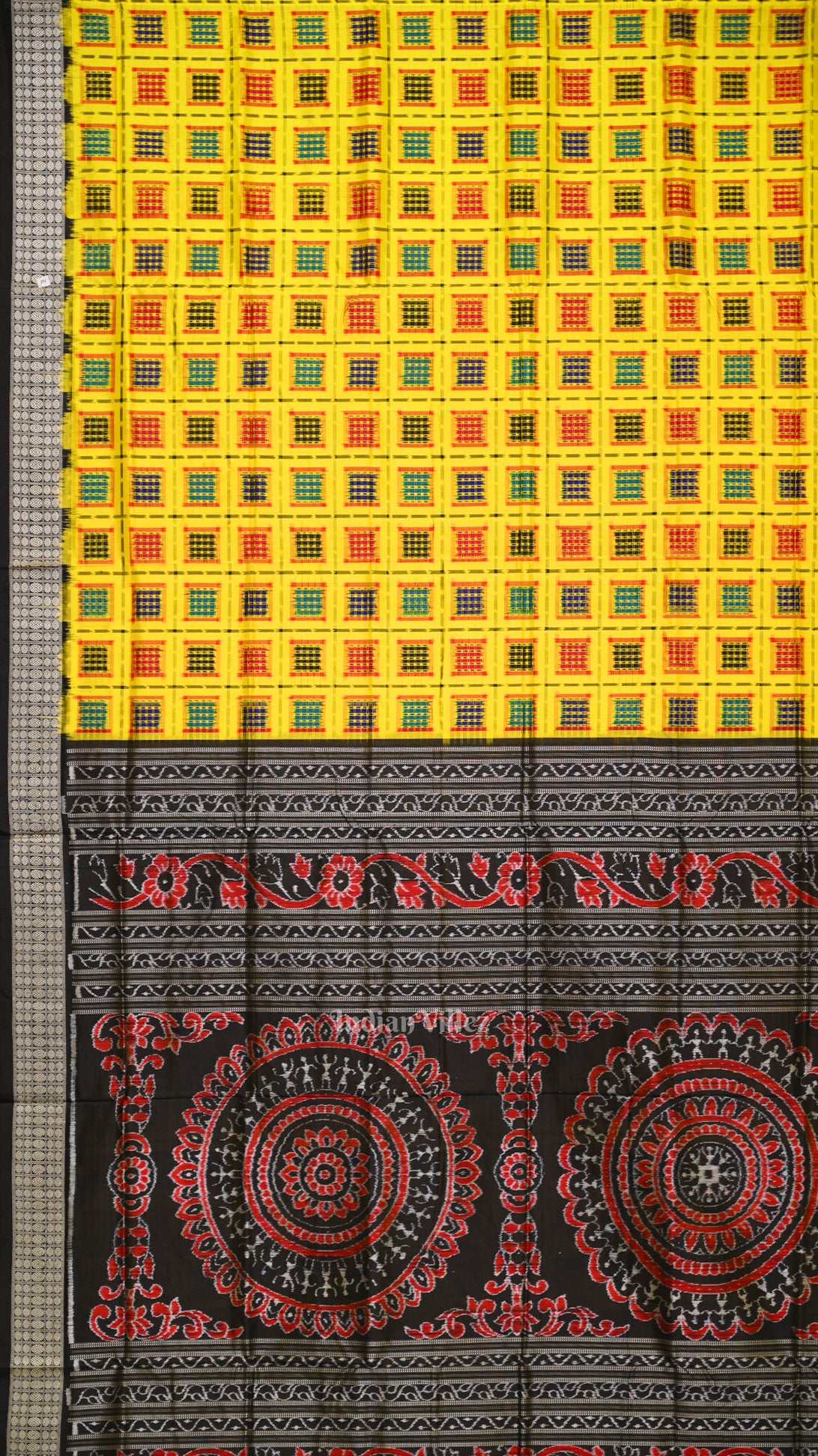 Yellow Black Ashwini Odisha Ikat Sambalpuri Silk Saree 