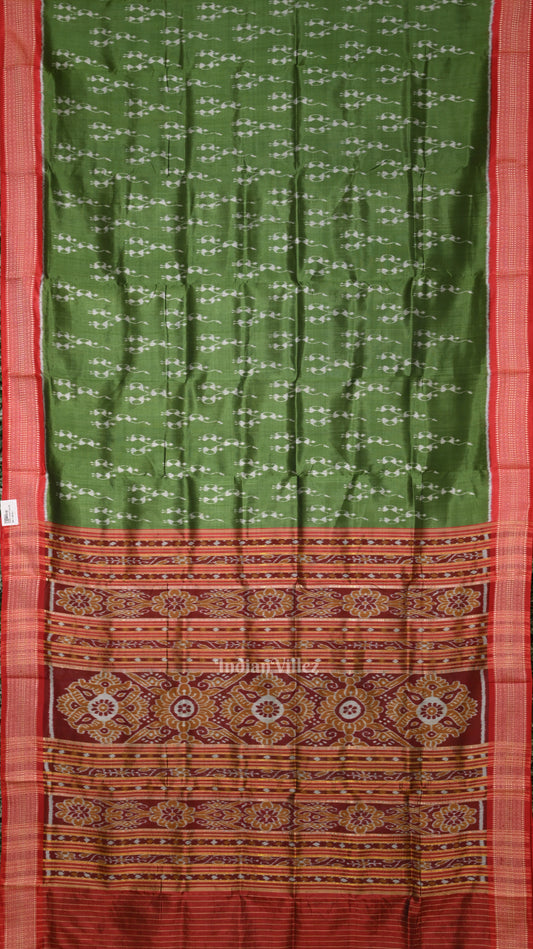 Green Red Tribal Theme Odisha Handloom Khandua Silk Saree 