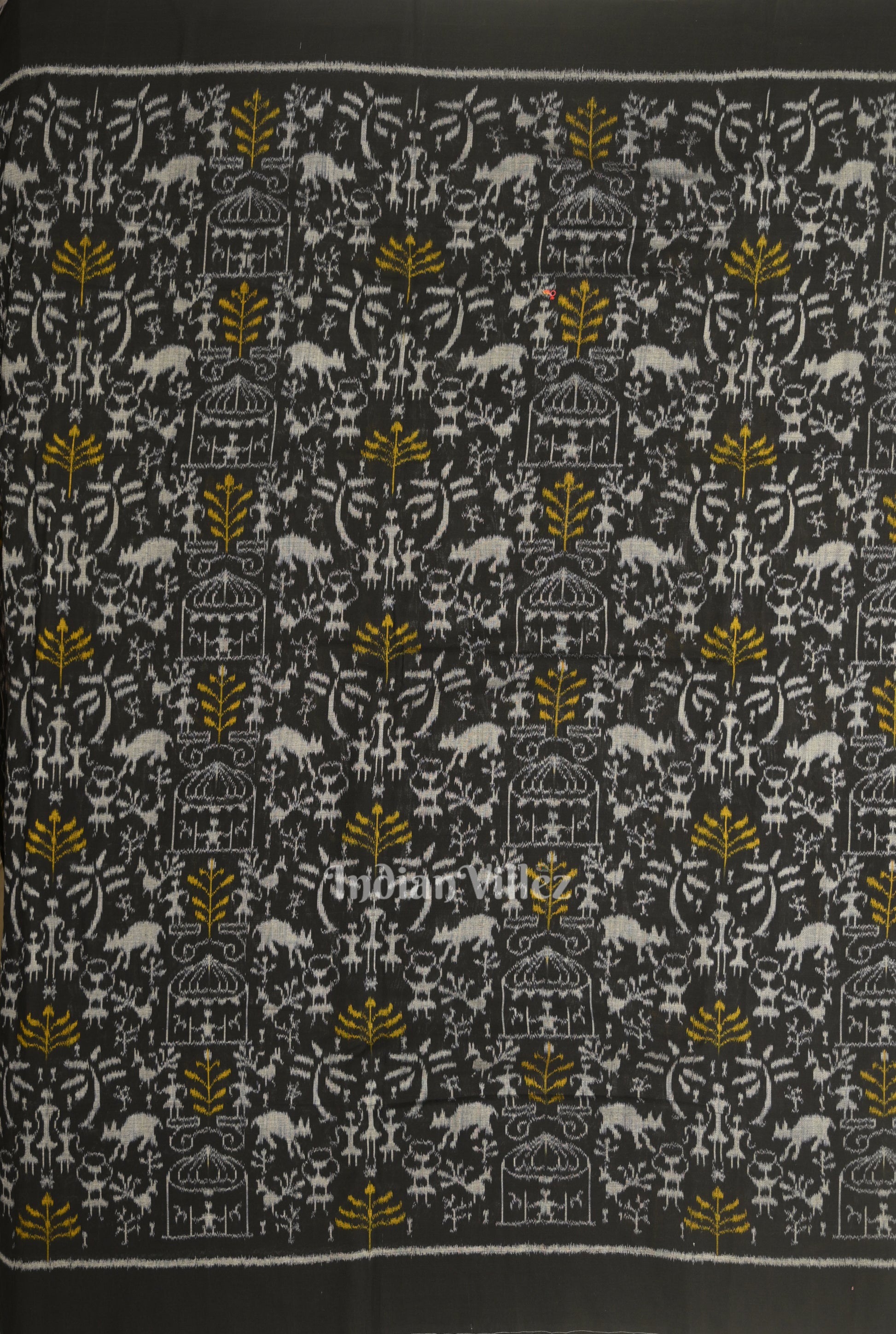 Black Tribal Theme Sambalpuri Ikat Cotton Fabric 