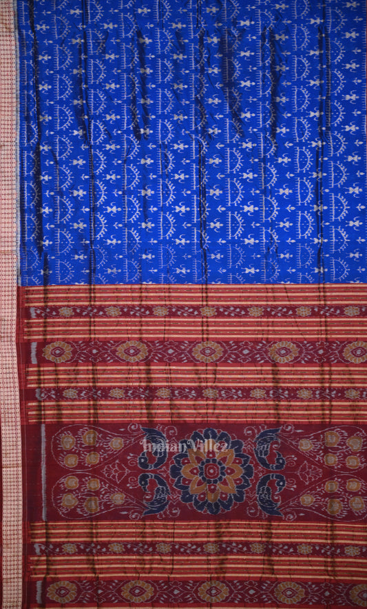 Royal Blue Red Tribal Theme Odisha Ikat Sambalpuri Silk Saree