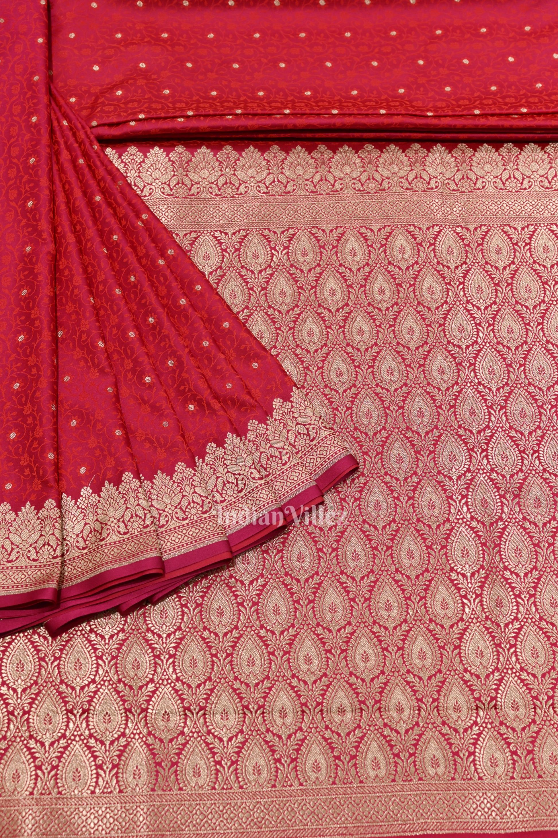 Exclusive Dual Tone Rani Pink  Meenakari Mashru Satin Silk Banarasi Saree 
