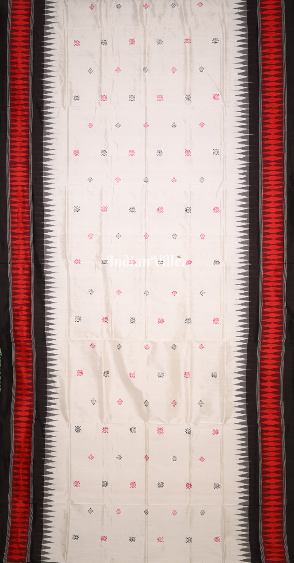 White Black Buti Design Odisha Ikat Bomkai Sambalpuri Silk Saree 