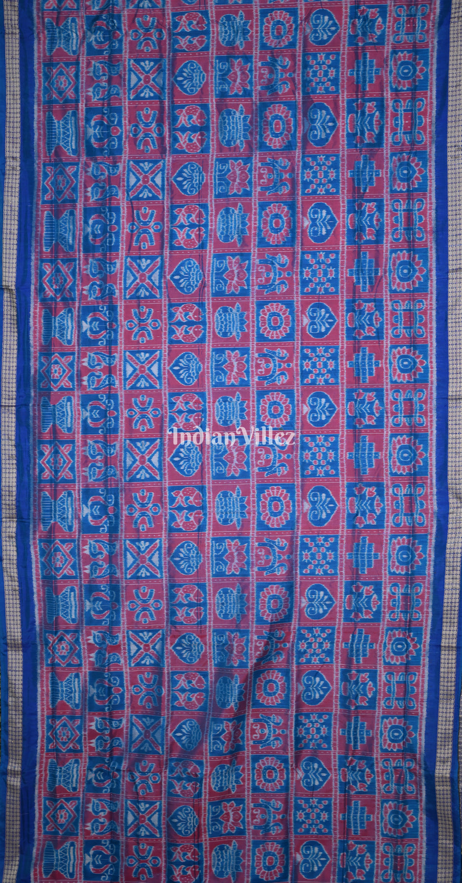 Magenta Pink Blue Nabakothi Odisha Ikat Sambalpuri Silk Saree