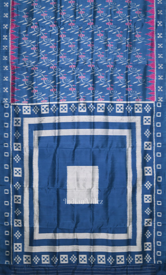 Blue Pink Pasapali  Border Odisha Ikat Contemporary Designer Silk Saree 