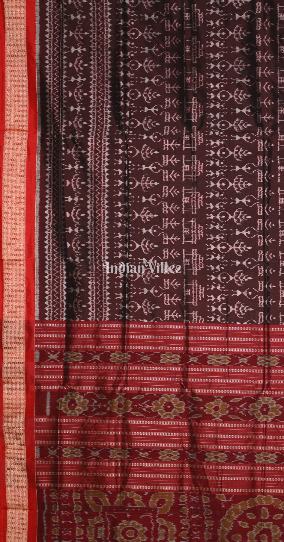 Coffee Maroon Tribal Motif Odisha Ikat Sambalpuri Silk Saree 