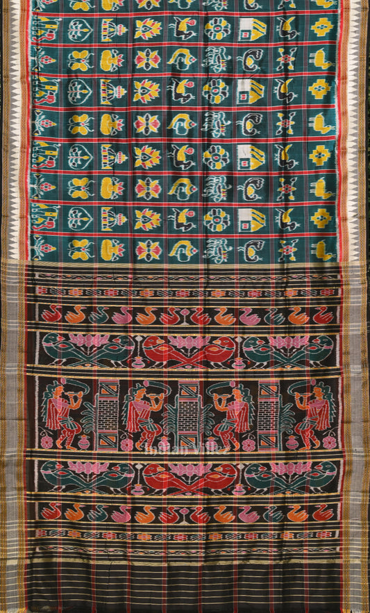 Teal Blue Black Nabakothi Odisha Ikat Khandua Silk Saree
