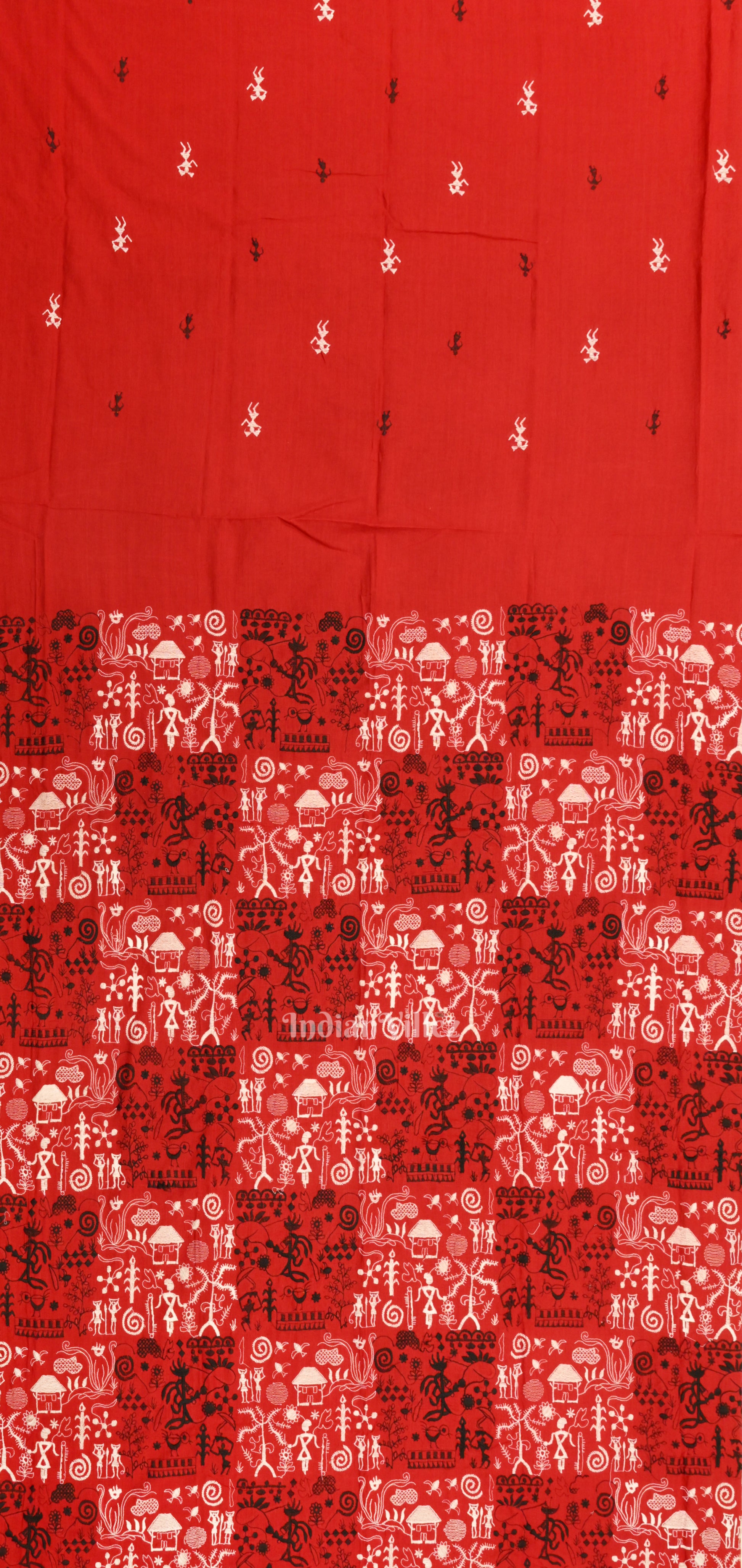Red Black Tribal Design  Sambalpuri Cotton Dress set with Dupatta