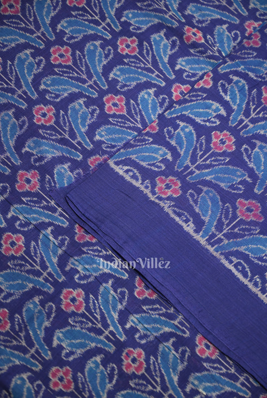 Blue Flower Motif Sambalpuri Ikat Cotton Fabric