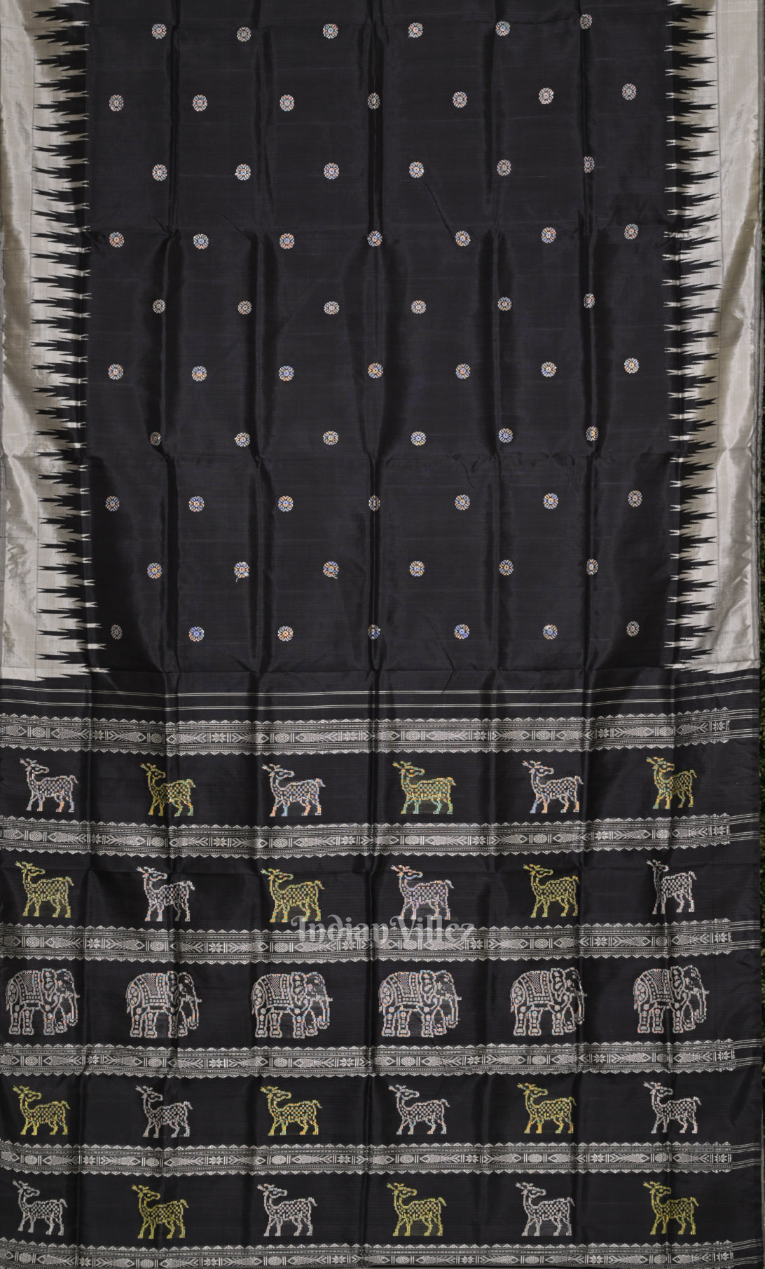 Black Grey Double Pallu Berhampuri Silk Saree