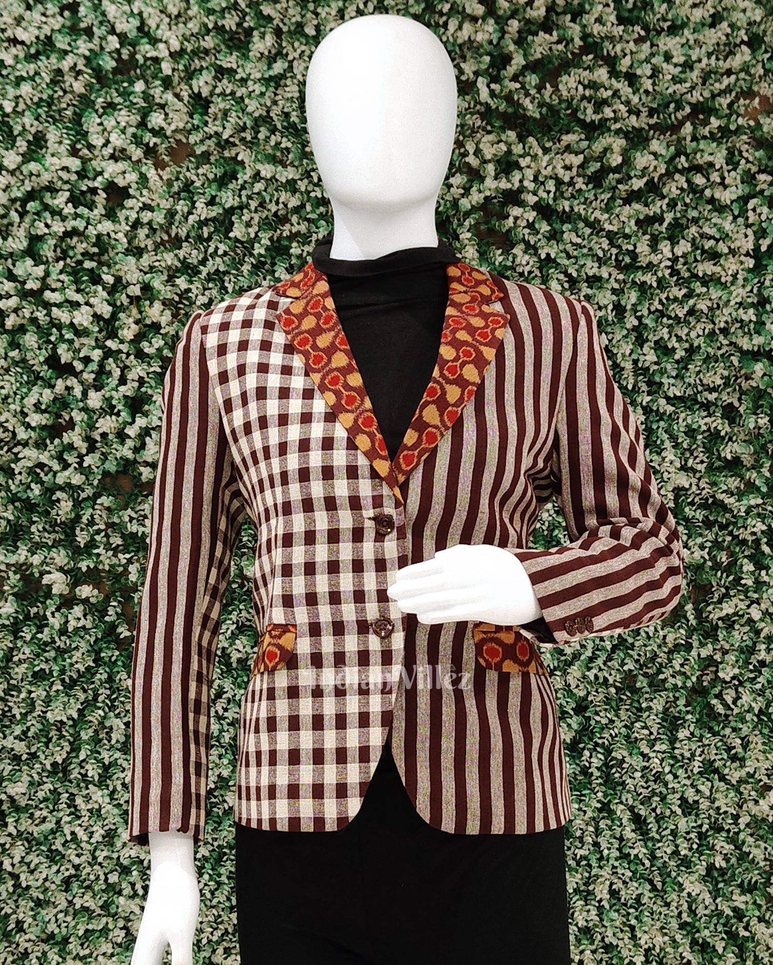 Maroon White Kotpad Odisha Ikat Women's Designer Blazer